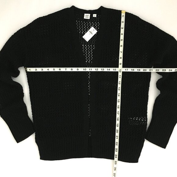 NEW! GAP Black Open Weave Crochet Cocoon Open Front Sweater With Side Slits - M - Picture 4 of 8